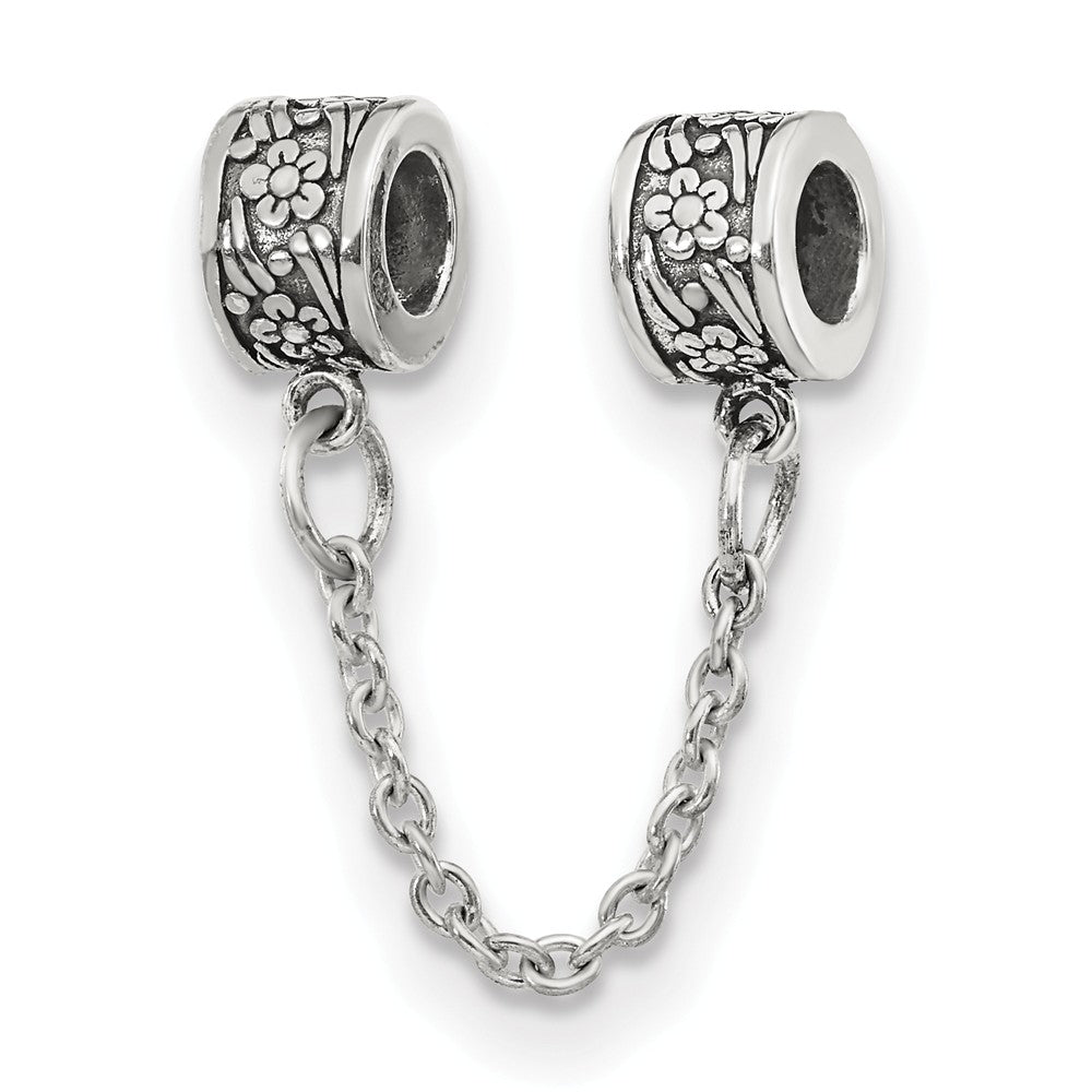 Sterling Silver Security Chain with Flower Bead Charms, Item B8802 by The Black Bow Jewelry Co.