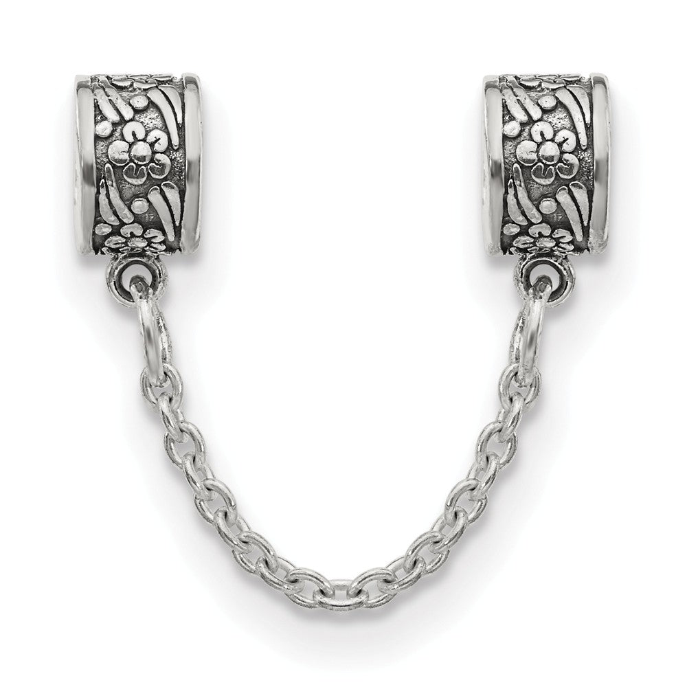 Alternate view of the Sterling Silver Security Chain with Flower Bead Charms by The Black Bow Jewelry Co.