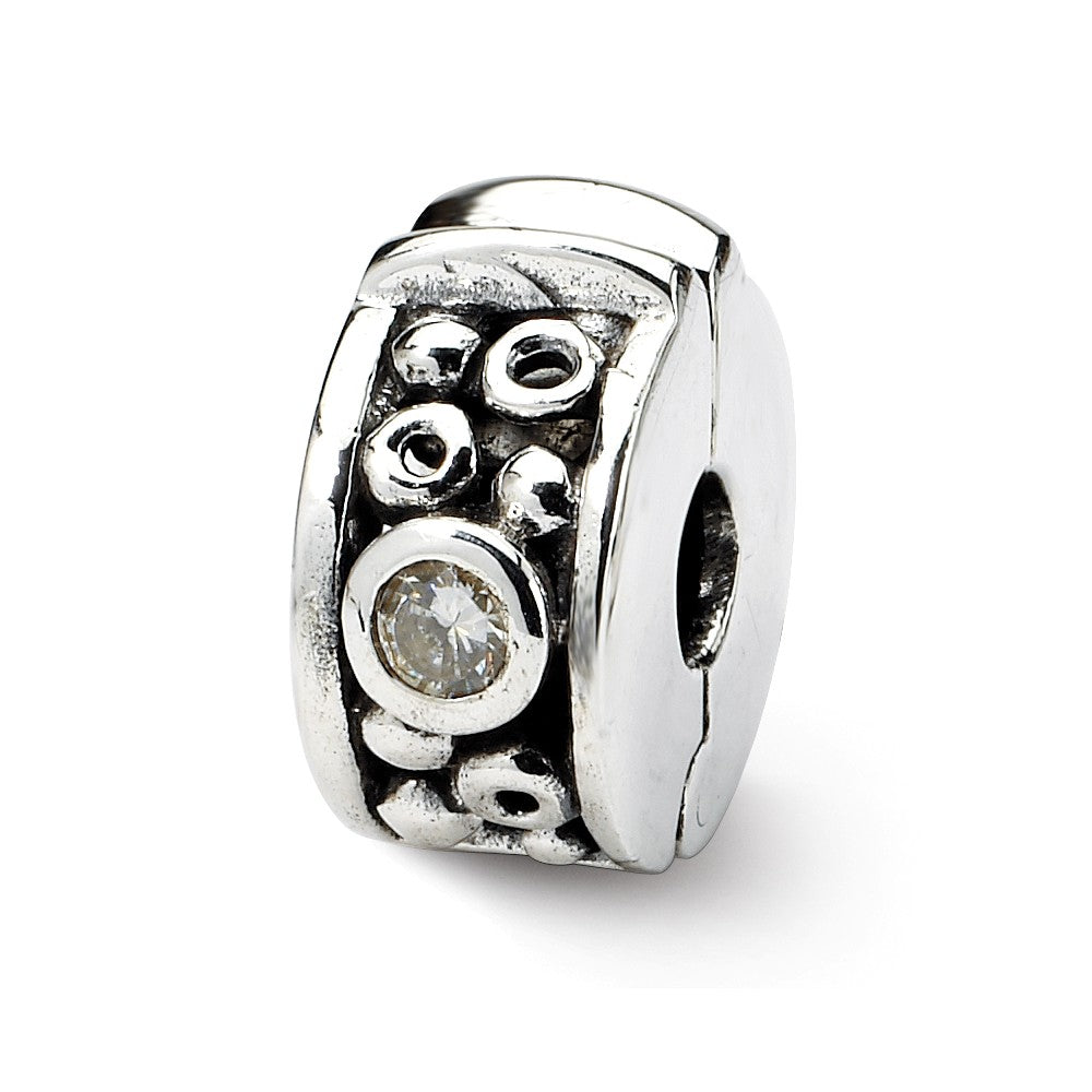 Sterling Silver Hinged CZ and Dots Clip Bead Charm, Item B8828 by The Black Bow Jewelry Co.