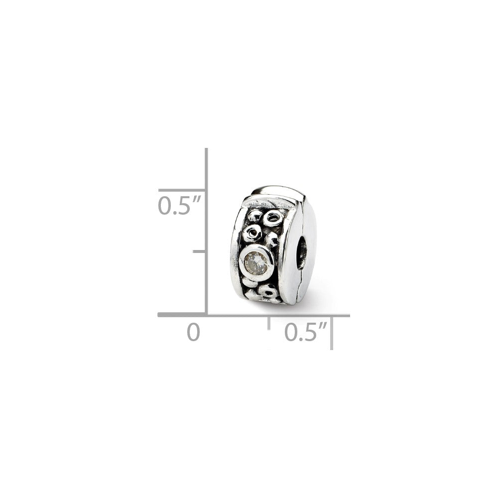 Alternate view of the Sterling Silver Hinged CZ and Dots Clip Bead Charm by The Black Bow Jewelry Co.