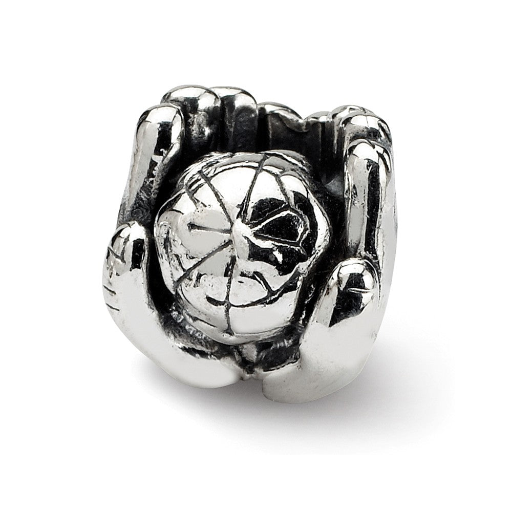 Sterling Silver World in Hands Bead Charm, Item B8835 by The Black Bow Jewelry Co.
