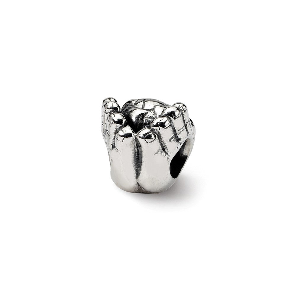 Alternate view of the Sterling Silver World in Hands Bead Charm by The Black Bow Jewelry Co.