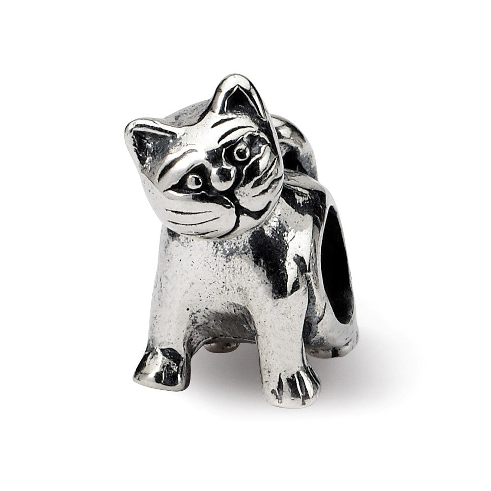 Sterling Silver Cute Kitten Bead Charm, Item B8864 by The Black Bow Jewelry Co.