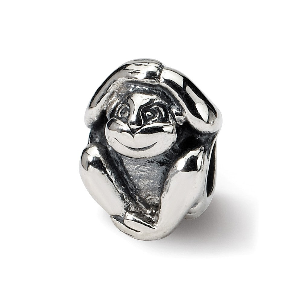 Sterling Silver Laughing Monkey Bead Charm, Item B8870 by The Black Bow Jewelry Co.