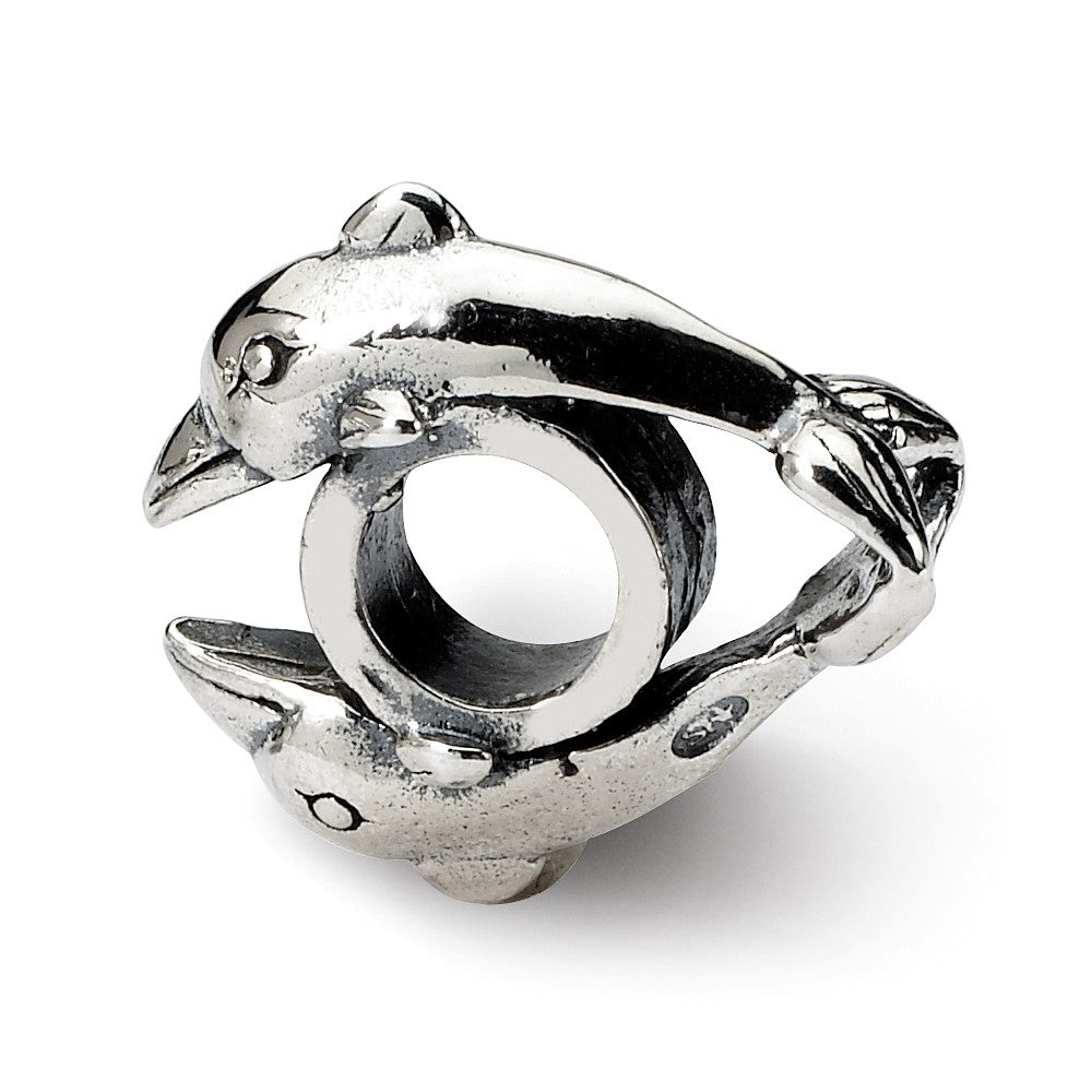 Sterling Silver Dolphins Bead Charm, Item B8872 by The Black Bow Jewelry Co.