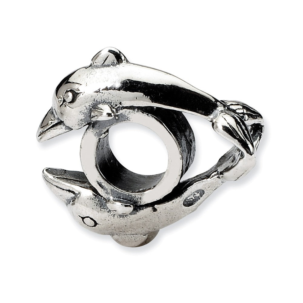 Alternate view of the Sterling Silver Dolphins Bead Charm by The Black Bow Jewelry Co.