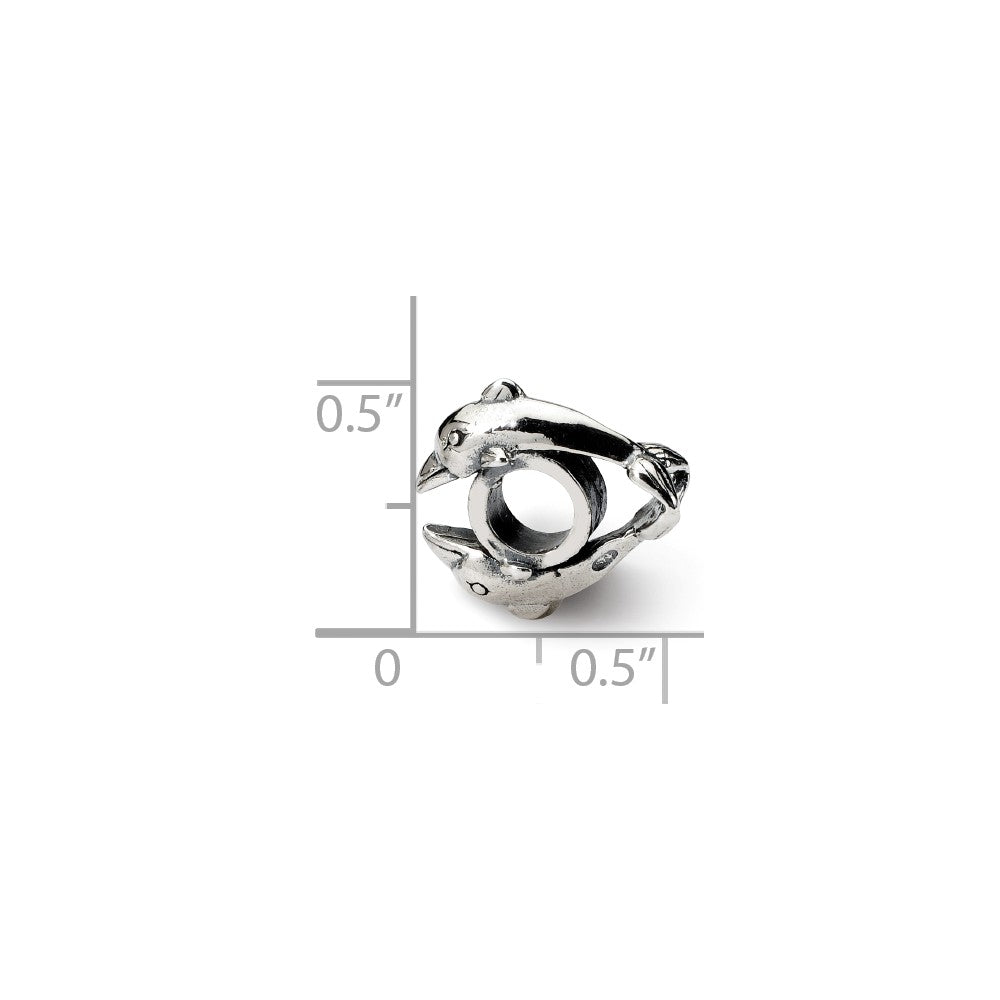 Alternate view of the Sterling Silver Dolphins Bead Charm by The Black Bow Jewelry Co.