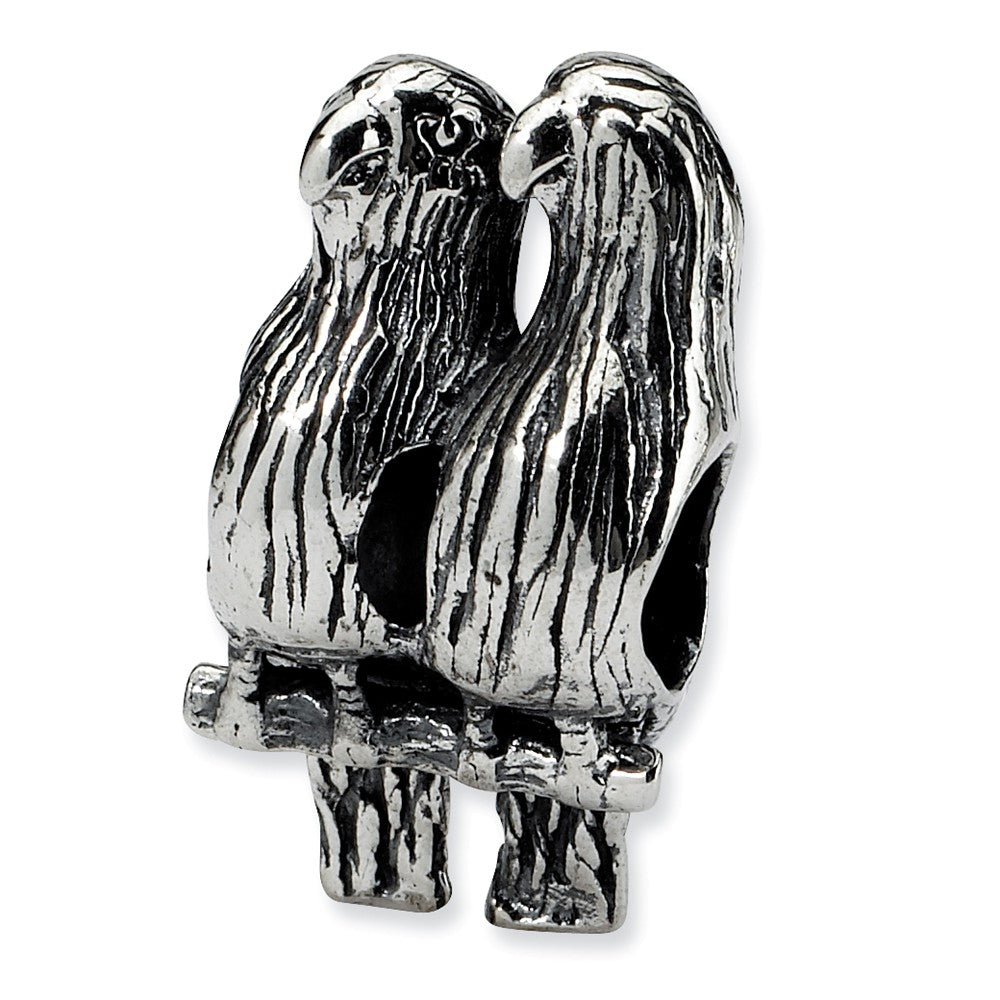 Sterling Silver Lovebirds Bead Charm, Item B8892 by The Black Bow Jewelry Co.