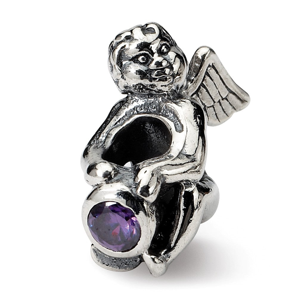 Sterling Silver February CZ Birthstone, Angel Bead Charm, Item B8897 by The Black Bow Jewelry Co.