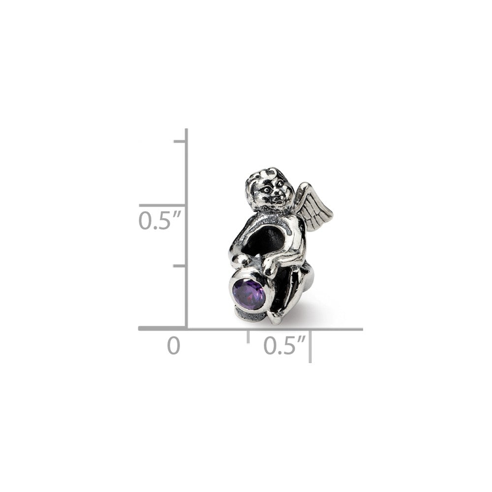 Alternate view of the Sterling Silver February CZ Birthstone, Angel Bead Charm by The Black Bow Jewelry Co.