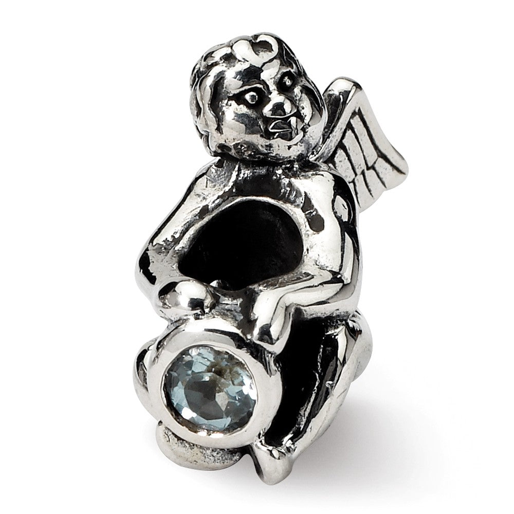 Sterling Silver March CZ Birthstone, Angel Bead Charm, Item B8898 by The Black Bow Jewelry Co.