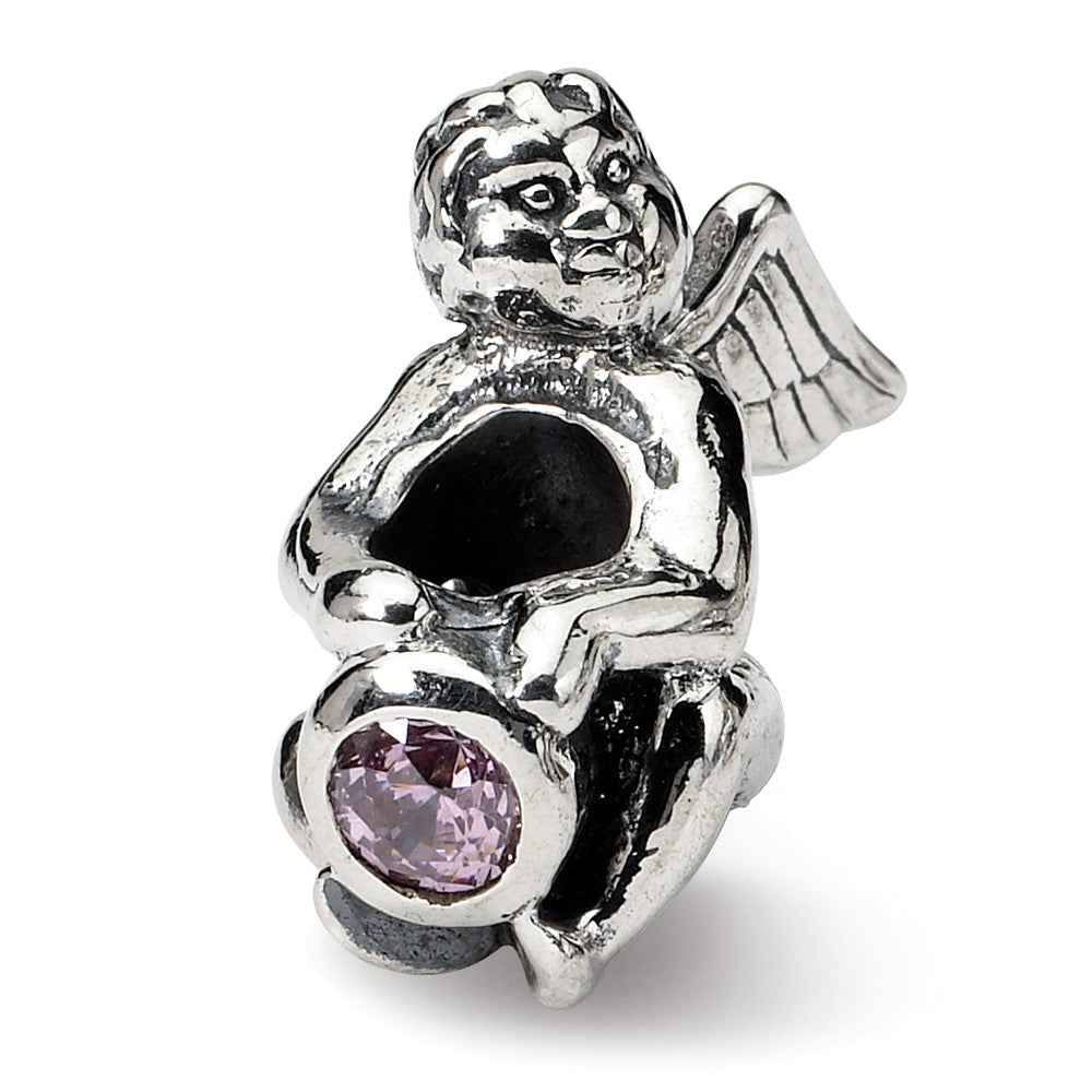 Sterling Silver October CZ Birthstone, Angel Bead Charm, Item B8905 by The Black Bow Jewelry Co.