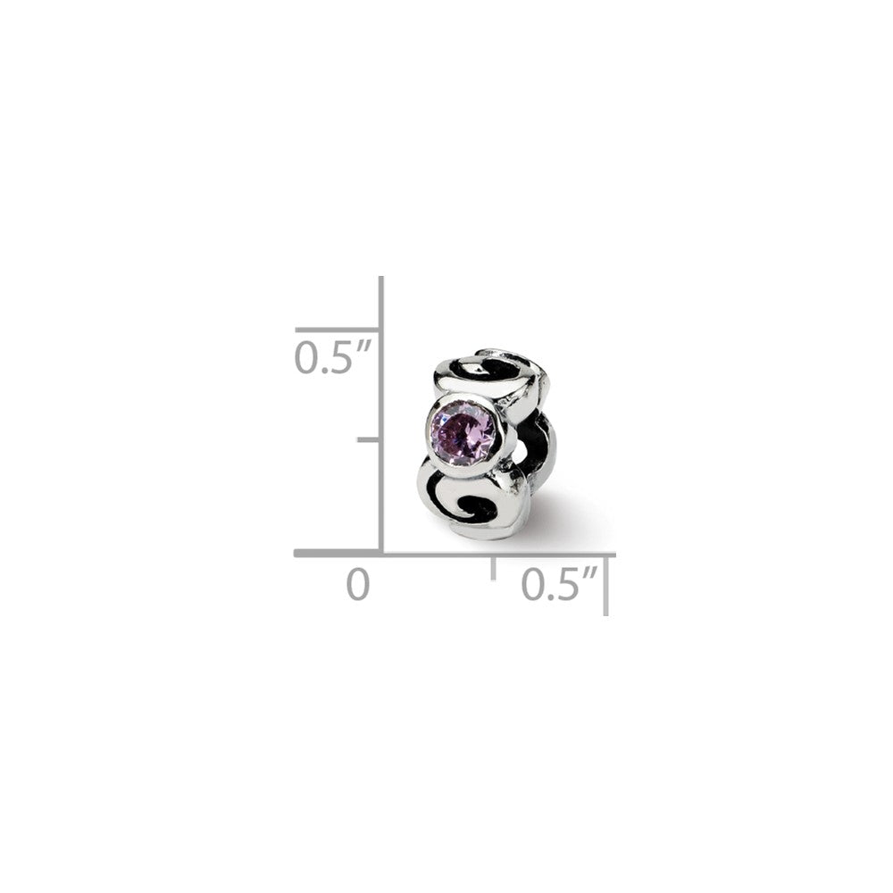 Alternate view of the Sterling Silver and Pink CZ, Three-Stone Bead Charm by The Black Bow Jewelry Co.