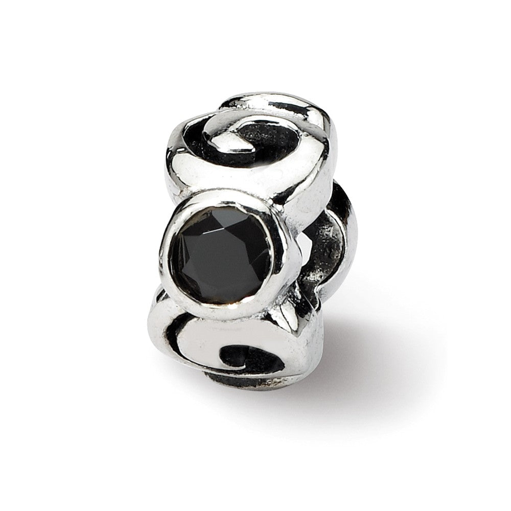 Sterling Silver and Black CZ, Three-Stone Swirl Bead Charm, Item B8921 by The Black Bow Jewelry Co.