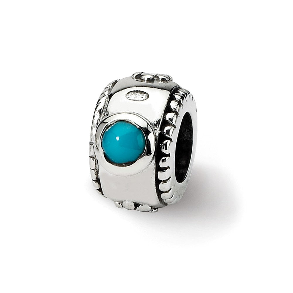 Blue-Green CZ, Two-Stone Sterling Silver Bead Charm, Item B8943 by The Black Bow Jewelry Co.