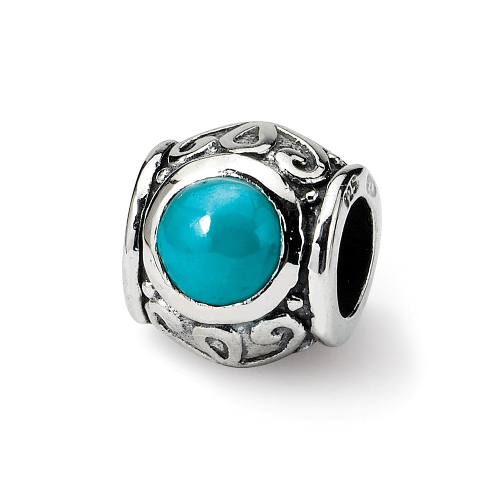 Sterling Silver and Blue-Green CZ Barrel Bead Charm, Item B8945 by The Black Bow Jewelry Co.