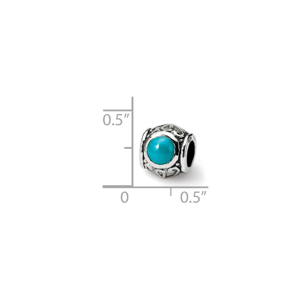 Alternate view of the Sterling Silver and Blue-Green CZ Barrel Bead Charm by The Black Bow Jewelry Co.