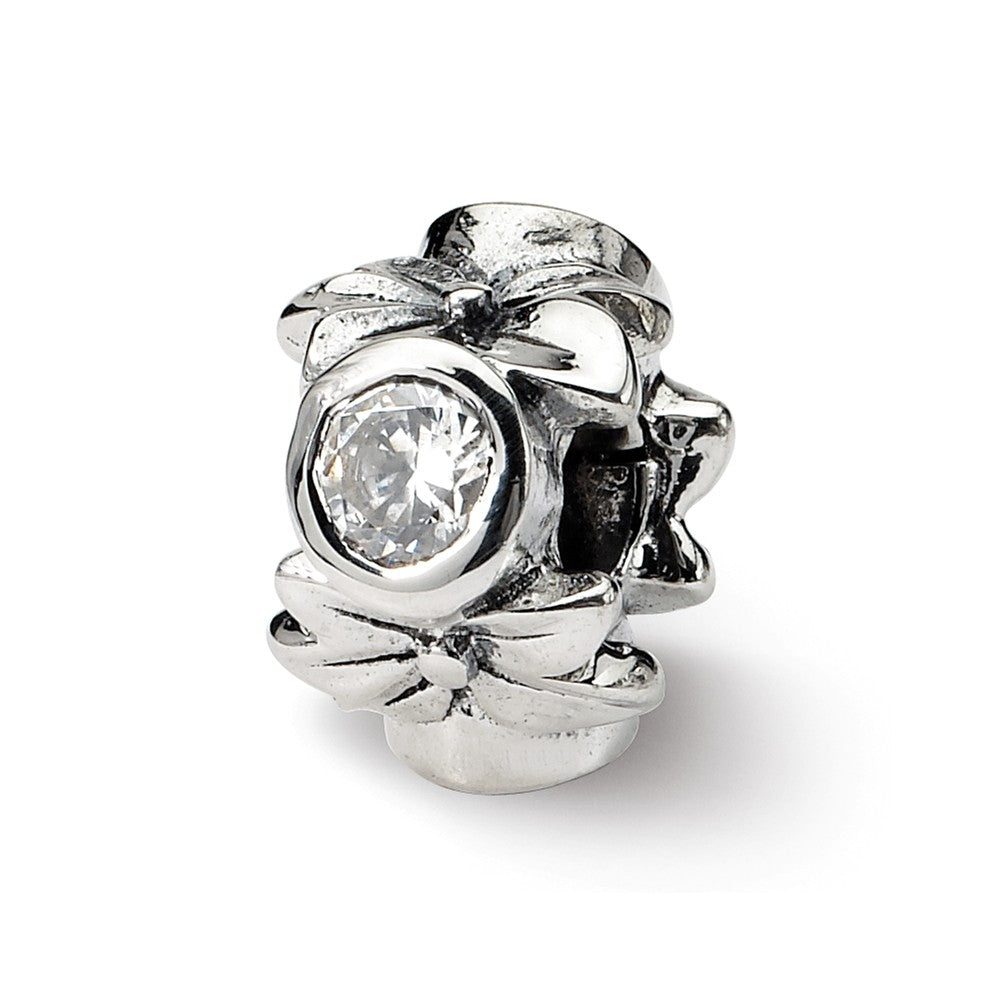 Sterling Silver &amp; Clear CZ Floral Bead Charm, Item B8958 by The Black Bow Jewelry Co.