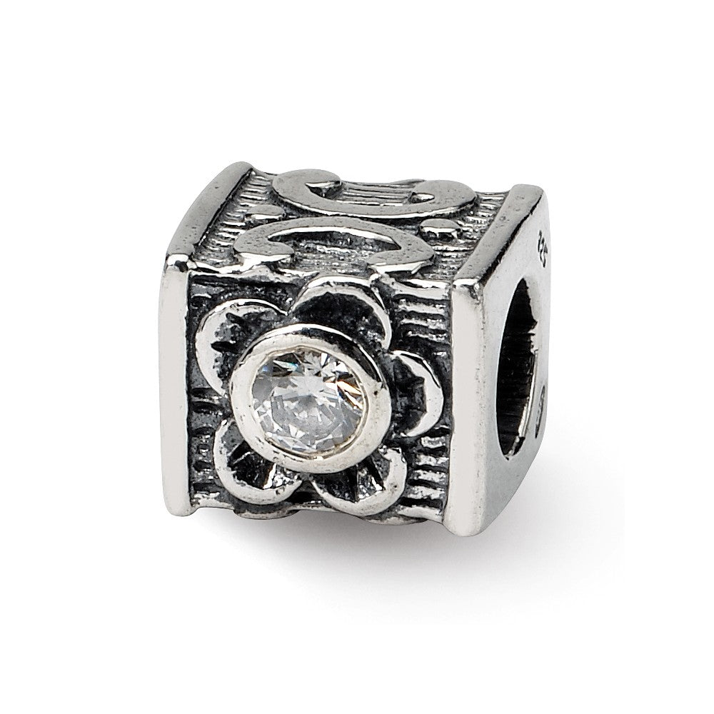Square Floral Sterling Silver &amp; CZ Bead Charm, Item B8962 by The Black Bow Jewelry Co.
