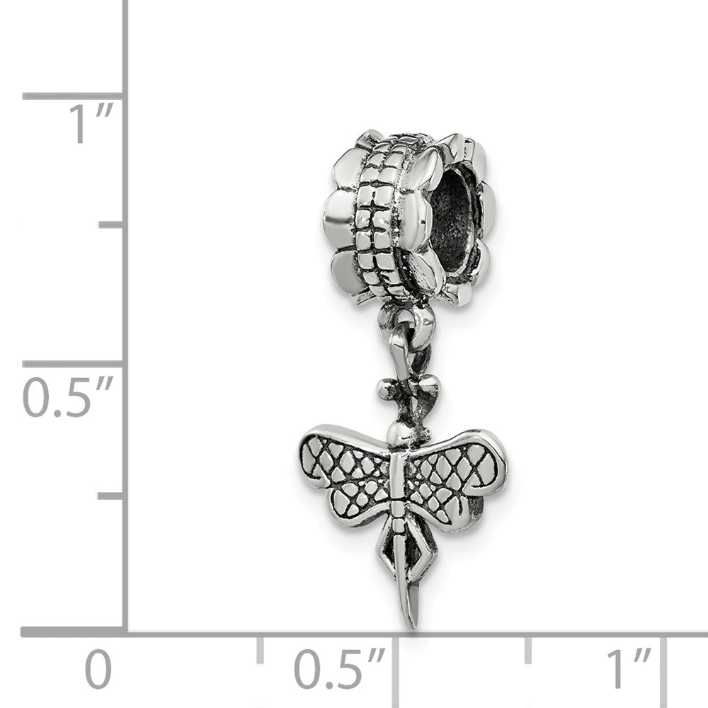 Alternate view of the Sterling Silver Dragonfly Dangle Bead Charm by The Black Bow Jewelry Co.