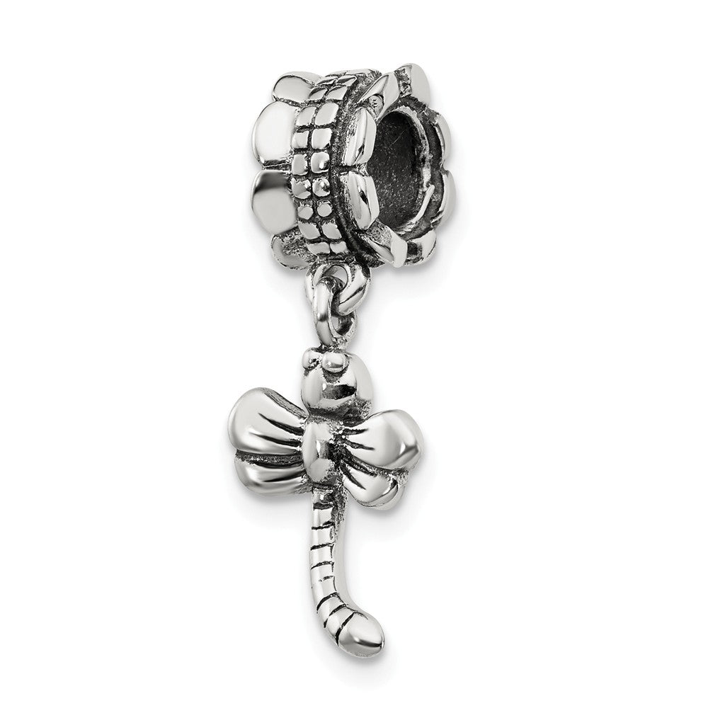 Antiqued Sterling Silver Dragonfly Dangle Bead Charm, Item B8976 by The Black Bow Jewelry Co.
