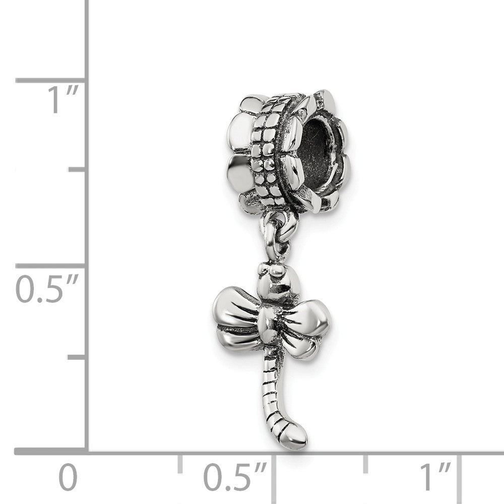 Alternate view of the Antiqued Sterling Silver Dragonfly Dangle Bead Charm by The Black Bow Jewelry Co.