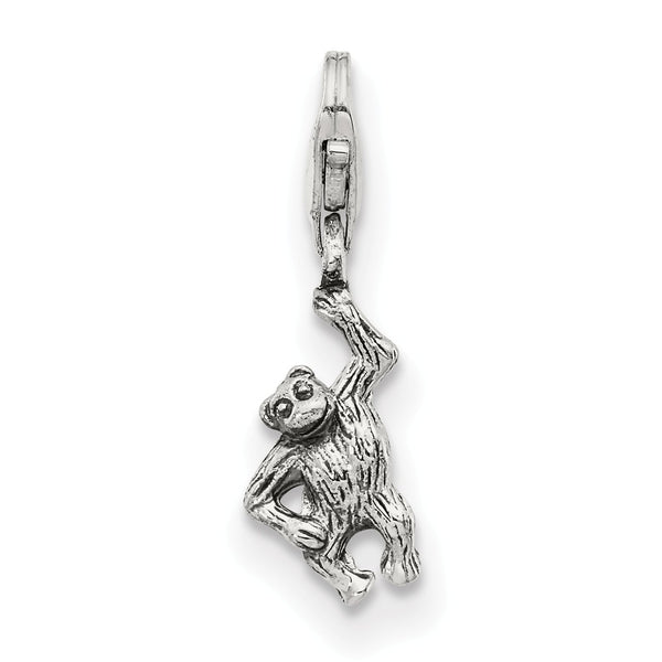 Sterling Silver Monkey Clip-on Bead Charm - Black Bow Jewelry Company