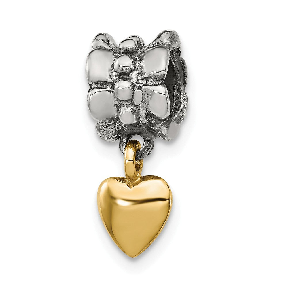 Sterling Silver &amp; 14k Yellow Gold Heart Dangle Bead Charm, Item B9014 by The Black Bow Jewelry Co.