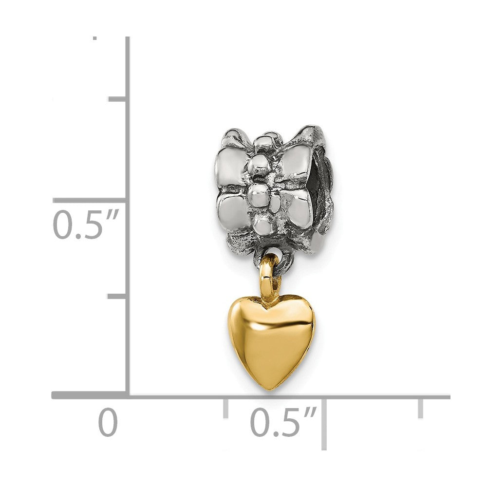 Alternate view of the Sterling Silver &amp; 14k Yellow Gold Heart Dangle Bead Charm by The Black Bow Jewelry Co.
