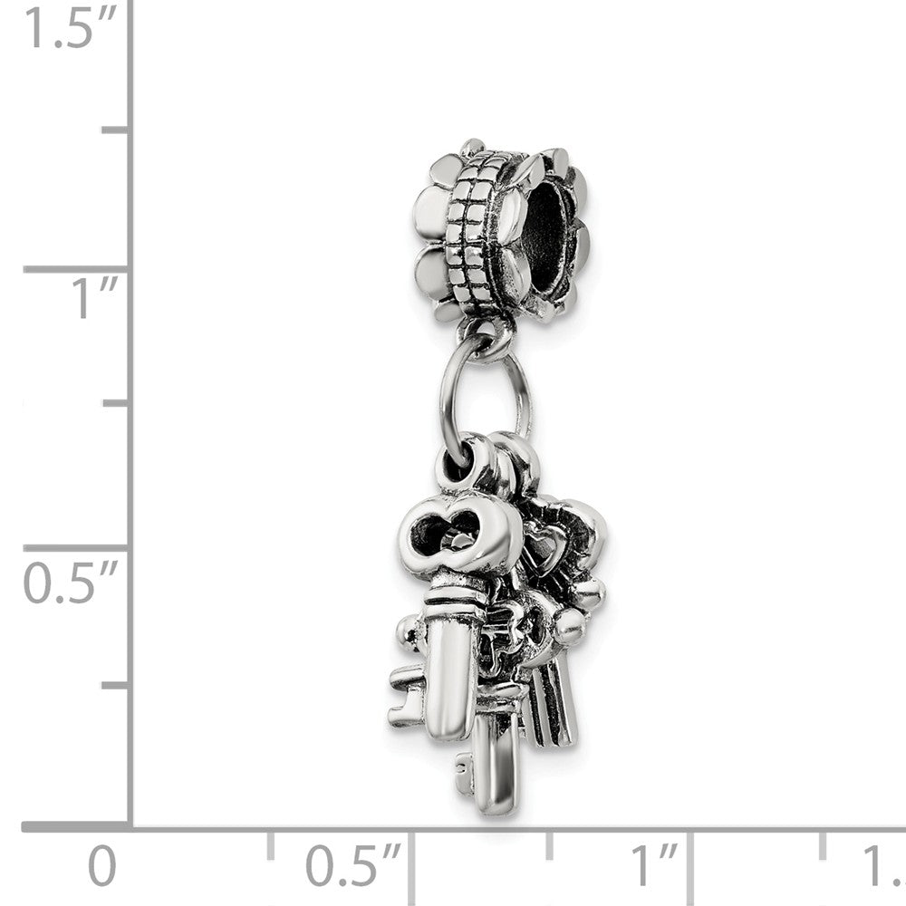 Alternate view of the Sterling Silver Dangling Keys Bead Charm by The Black Bow Jewelry Co.