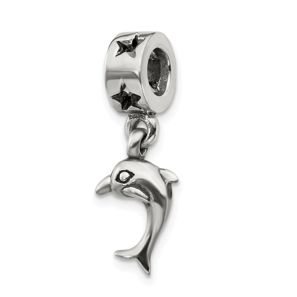 Sterling Silver Dolphin Dangle Bead Charm, Item B9035 by The Black Bow Jewelry Co.