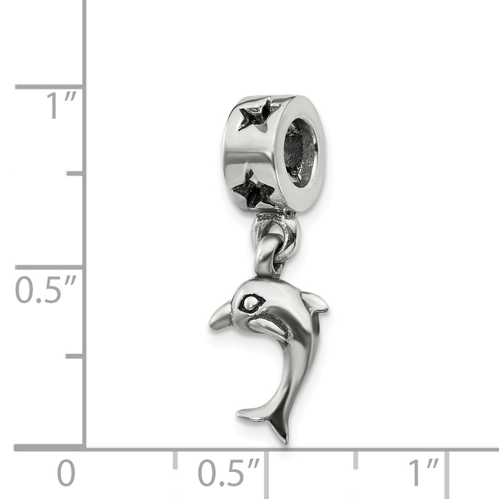 Alternate view of the Sterling Silver Dolphin Dangle Bead Charm by The Black Bow Jewelry Co.