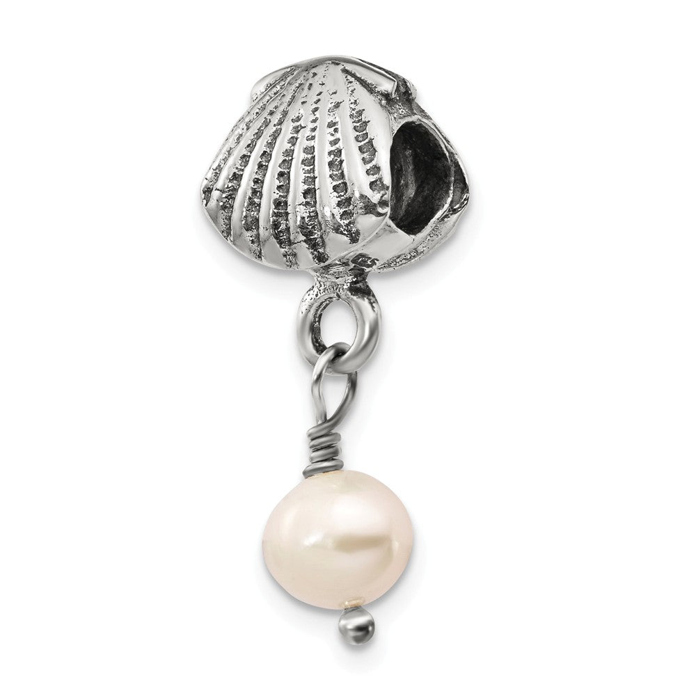 Seashell FW Cultured Pearl &amp; Sterling Silver Dangle Bead Charm, Item B9036 by The Black Bow Jewelry Co.