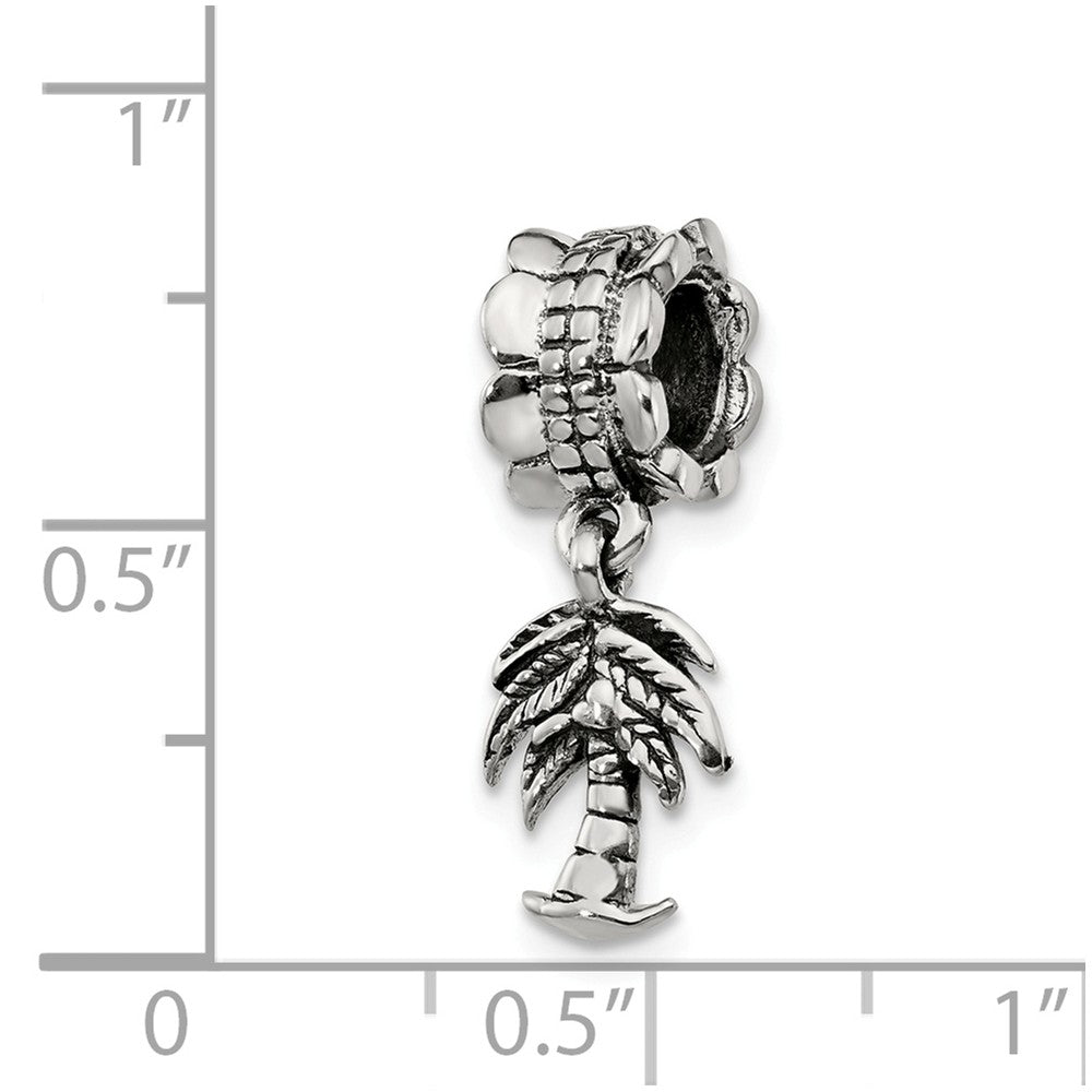 Alternate view of the Sterling Silver Palm Tree Dangle Bead Charm by The Black Bow Jewelry Co.