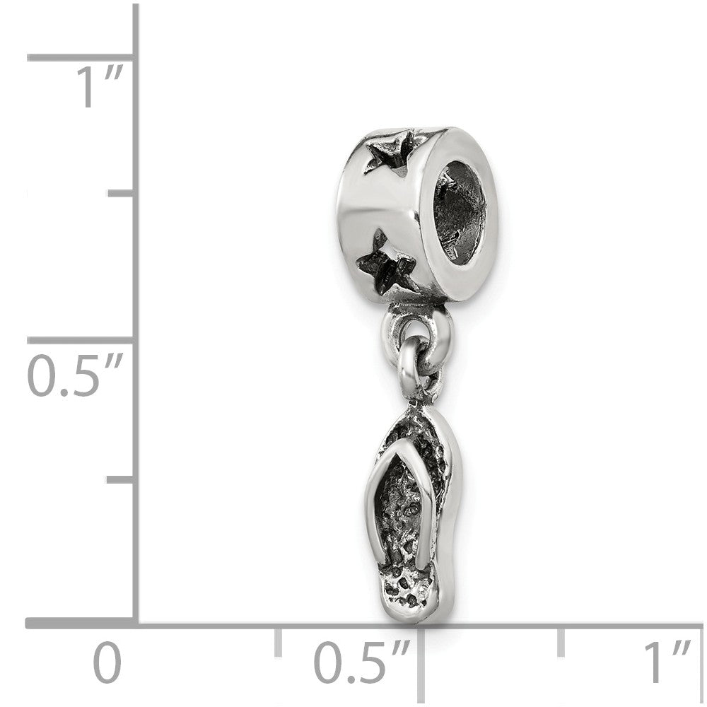 Alternate view of the Sterling Silver Flip Flop Dangle Bead Charm by The Black Bow Jewelry Co.