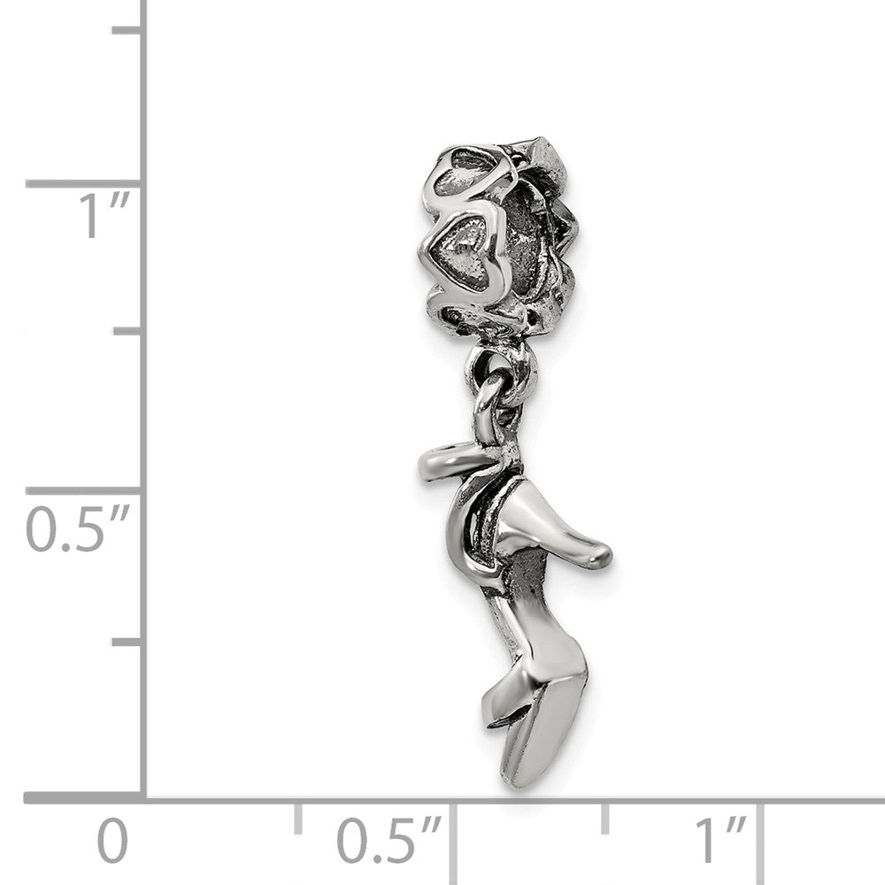 Alternate view of the Sterling Silver High Heel Dangling Shoe and Heart Bead Charm by The Black Bow Jewelry Co.