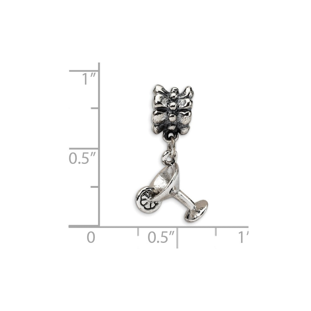 Alternate view of the Sterling Silver Margarita Glass Dangle Bead Charm by The Black Bow Jewelry Co.