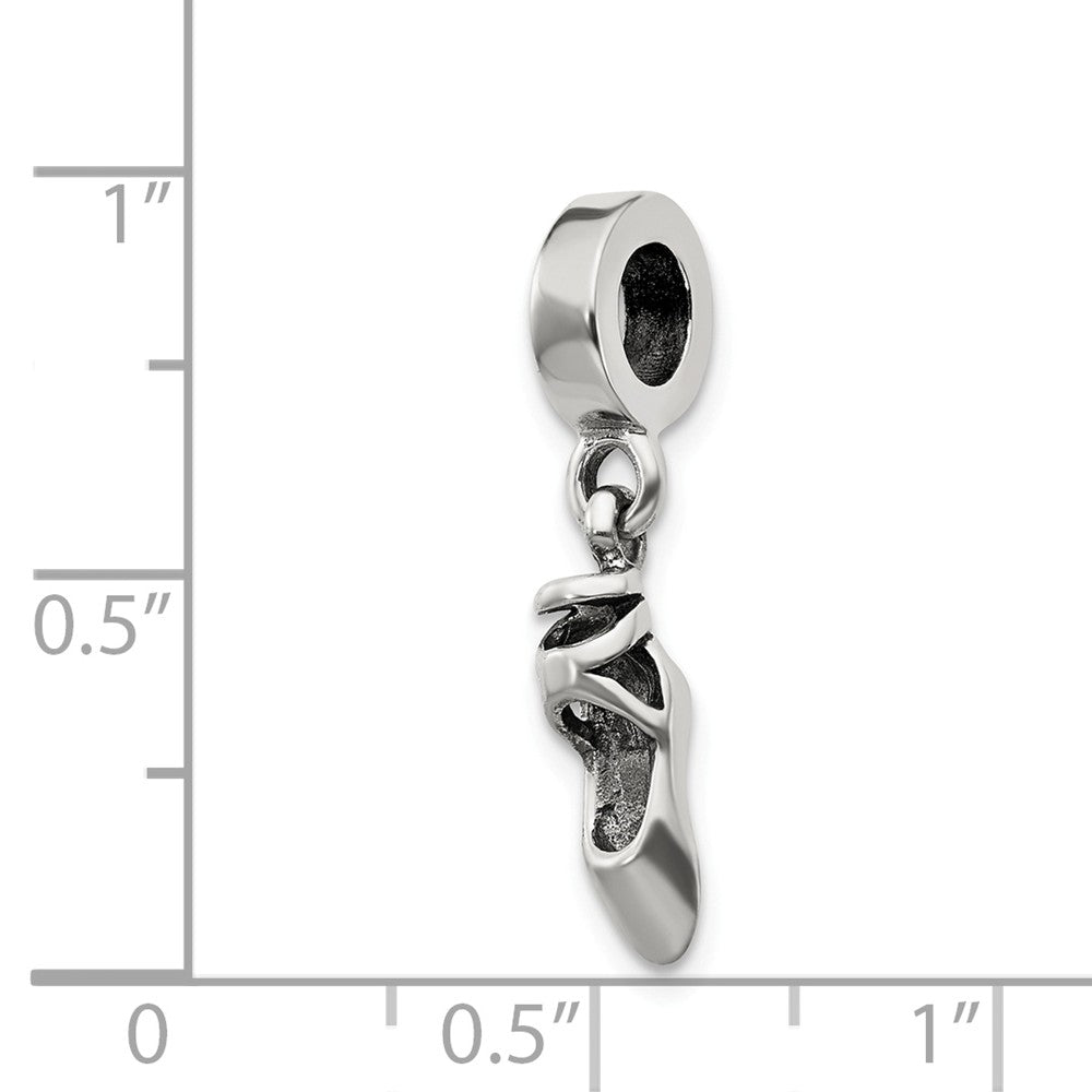Alternate view of the Sterling Silver Ballet Shoe Dangle Bead Charm by The Black Bow Jewelry Co.