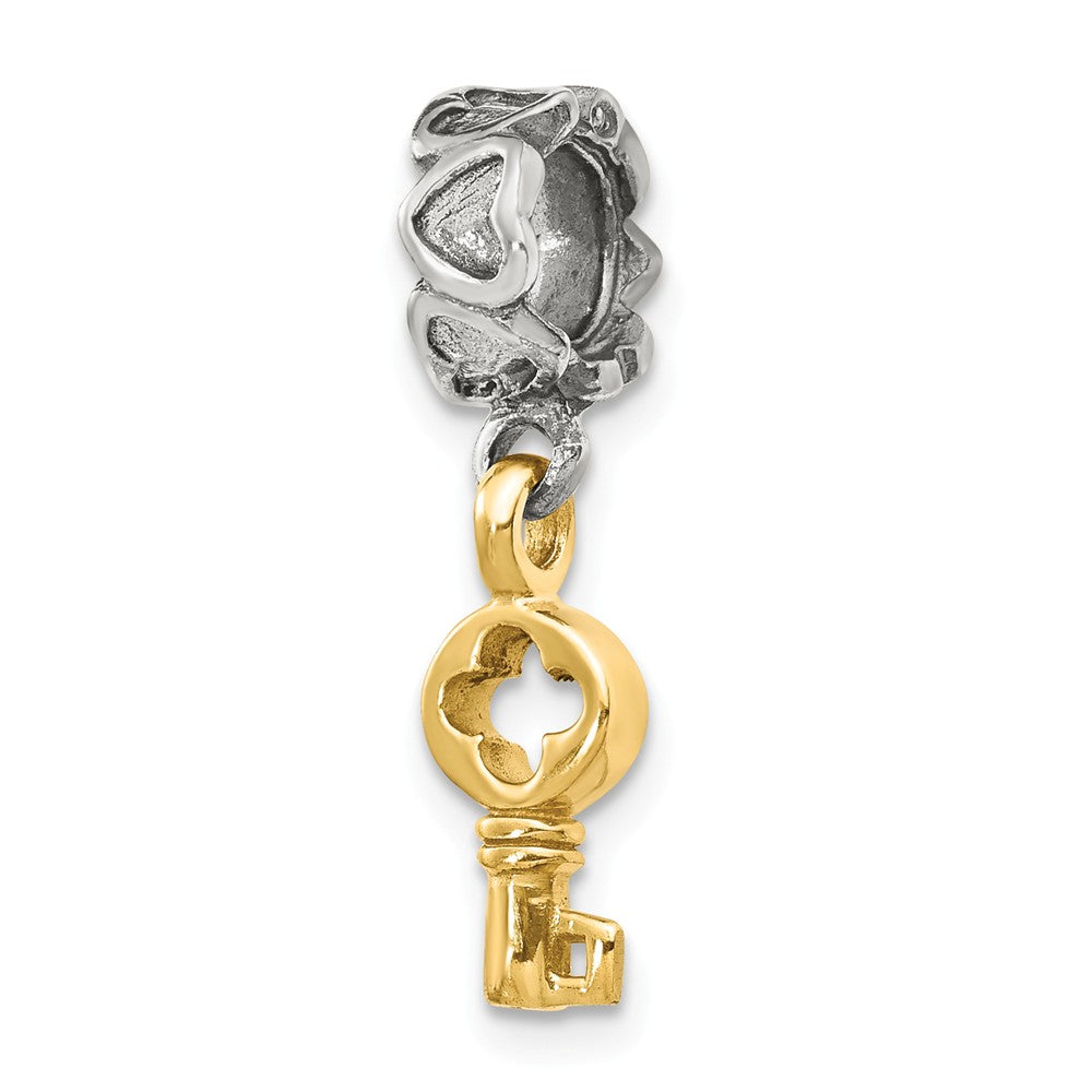 Sterling Silver and 14k Yellow Gold Dangle Key Bead Charm, Item B9069 by The Black Bow Jewelry Co.