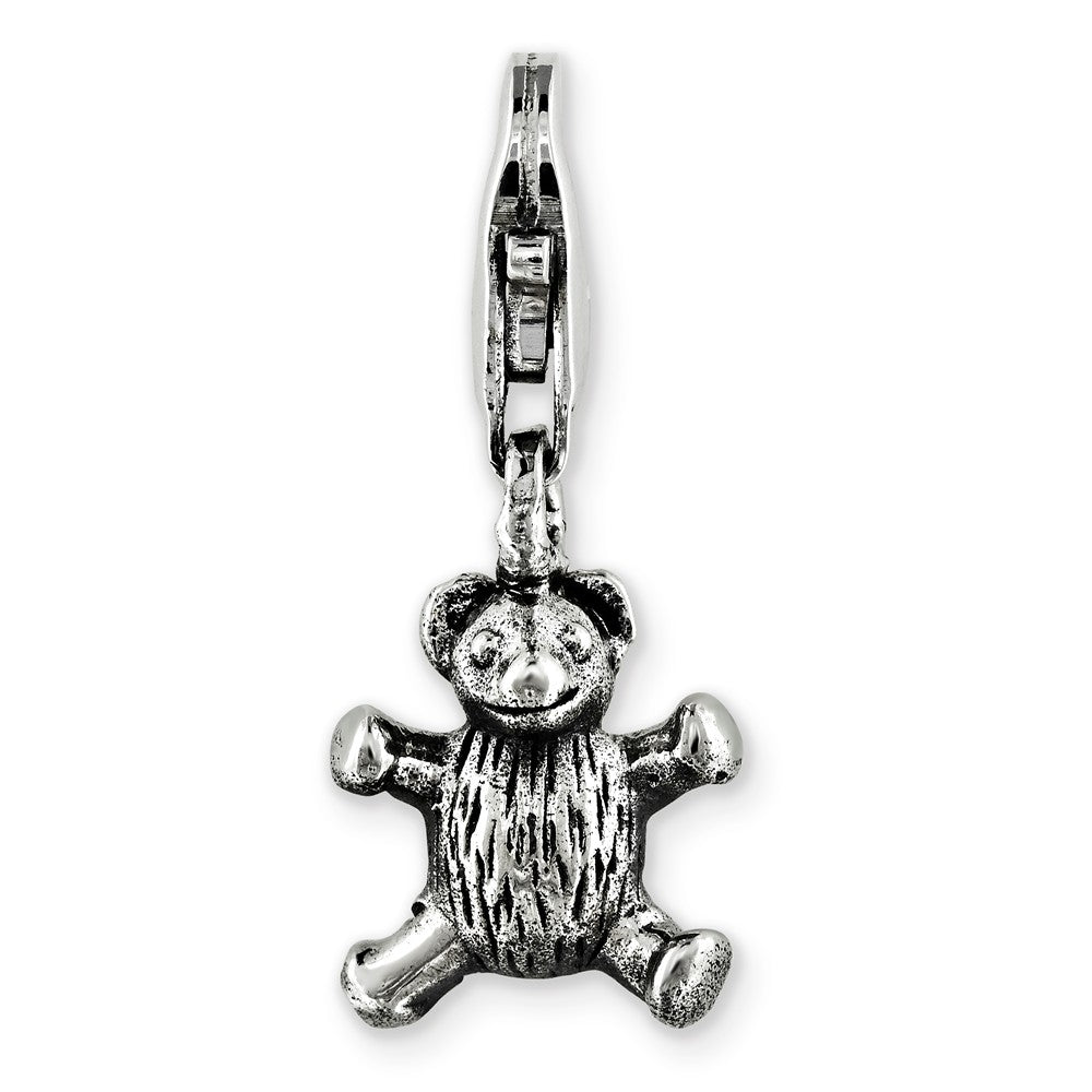 Alternate view of the Sterling Silver Teddy Bear Clip-on Bead Charm by The Black Bow Jewelry Co.