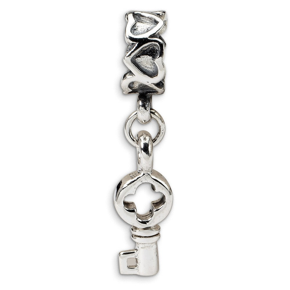 Sterling Silver Heart Bead and Key Dangle Bead Charm, Item B9074 by The Black Bow Jewelry Co.