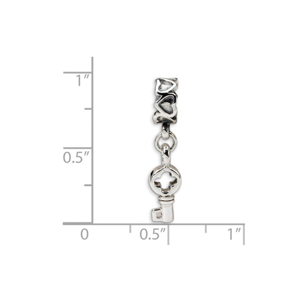 Alternate view of the Sterling Silver Heart Bead and Key Dangle Bead Charm by The Black Bow Jewelry Co.