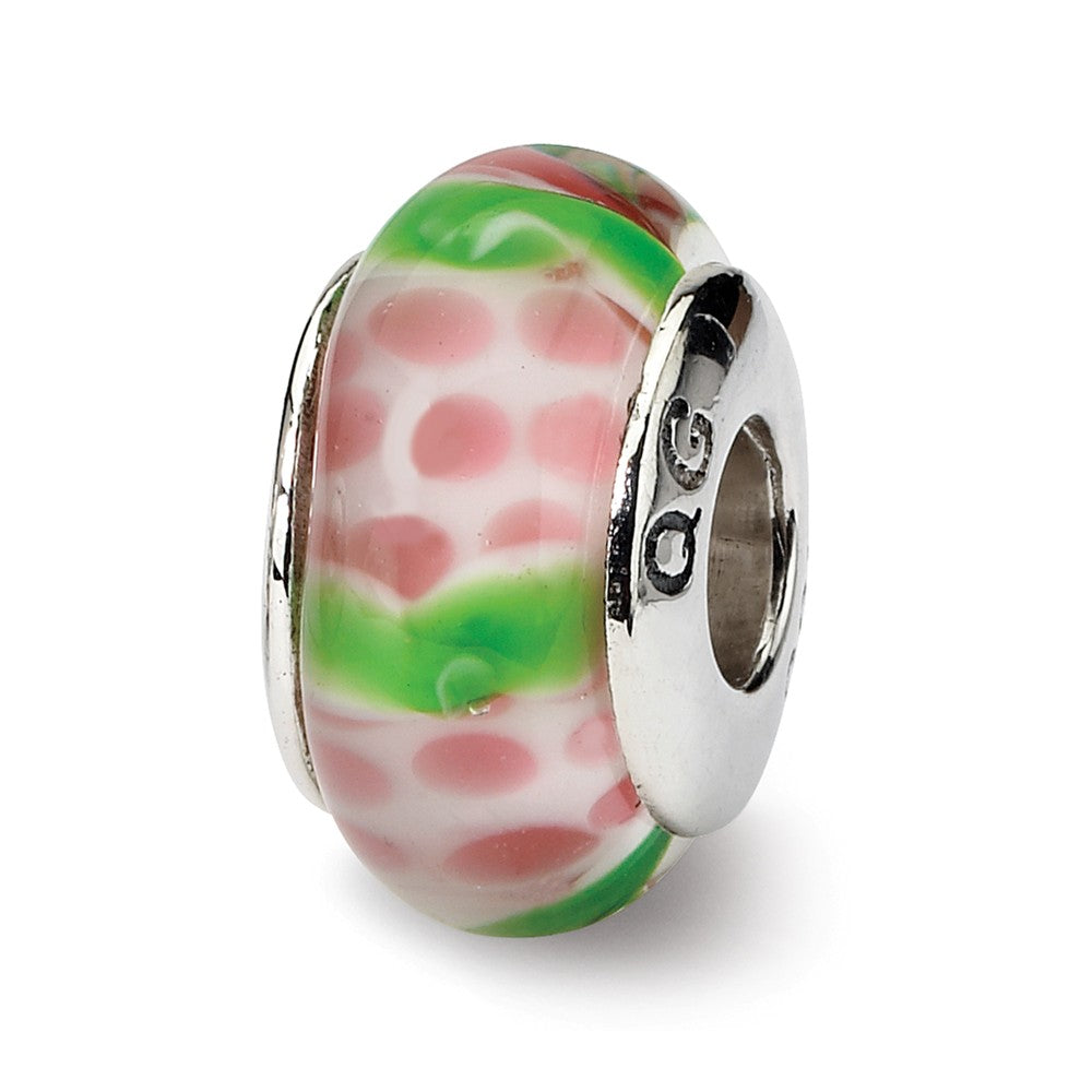 Pink / Green Glass Sterling Silver Bead Charm, Item B9112 by The Black Bow Jewelry Co.