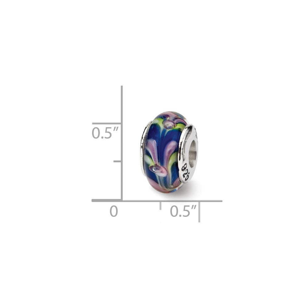 Alternate view of the Blue / Pink Glass Sterling Silver Bead Charm by The Black Bow Jewelry Co.