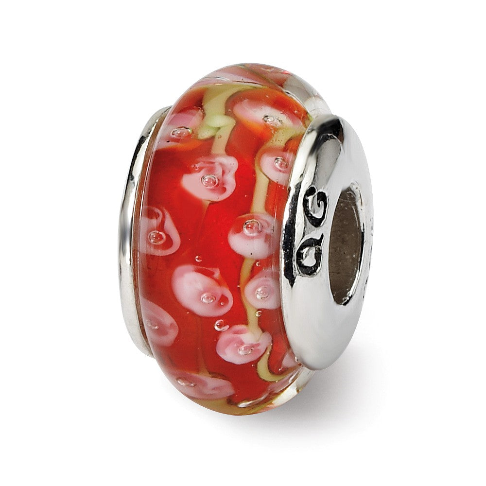 Red and Pink Glass Sterling Silver Bead Charm, Item B9122 by The Black Bow Jewelry Co.