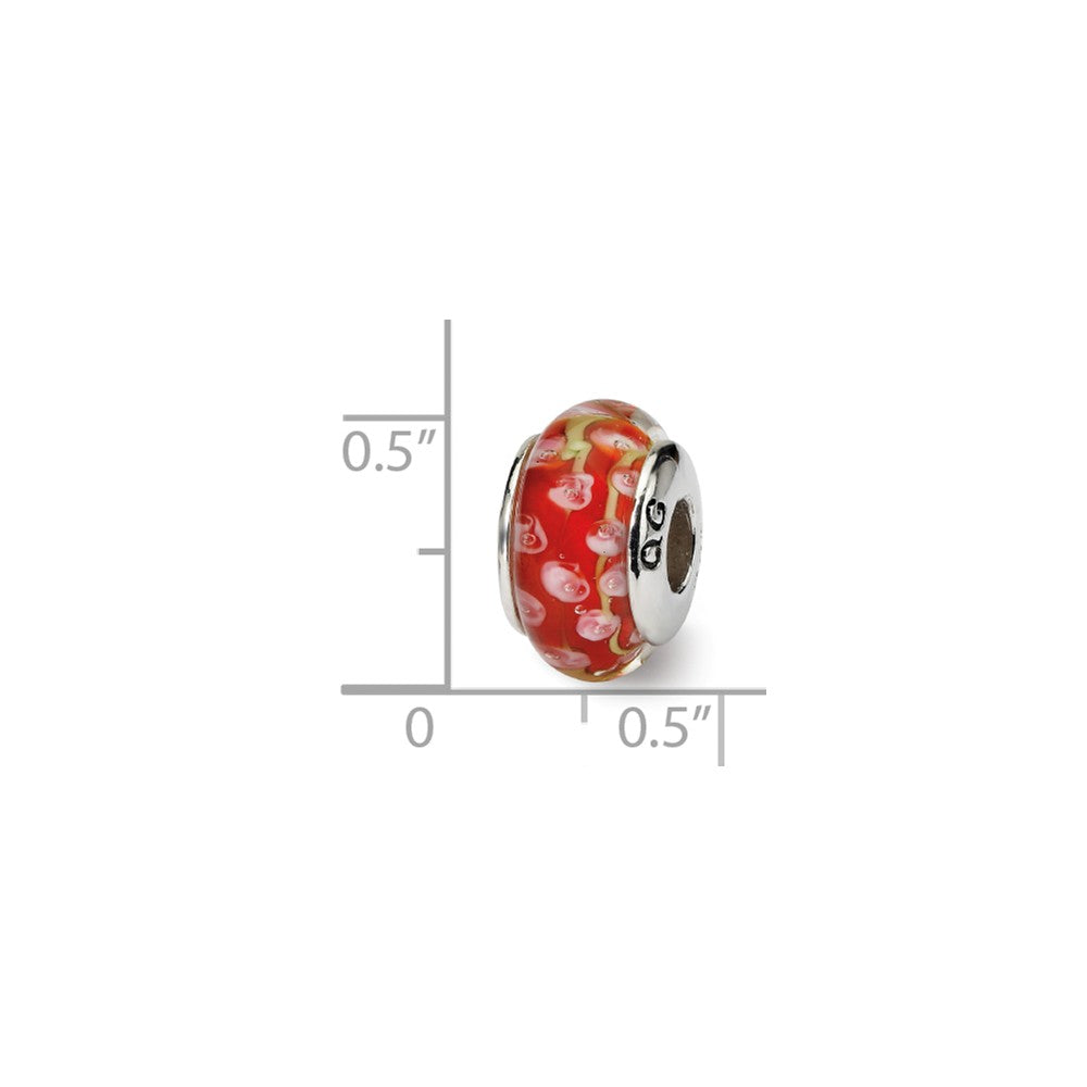 Alternate view of the Red and Pink Glass Sterling Silver Bead Charm by The Black Bow Jewelry Co.