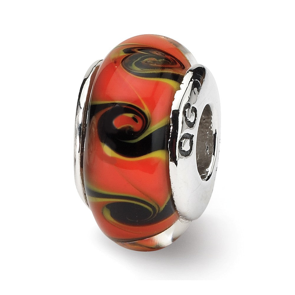 Red and Black Swirl Glass Sterling Silver Bead Charm, Item B9131 by The Black Bow Jewelry Co.