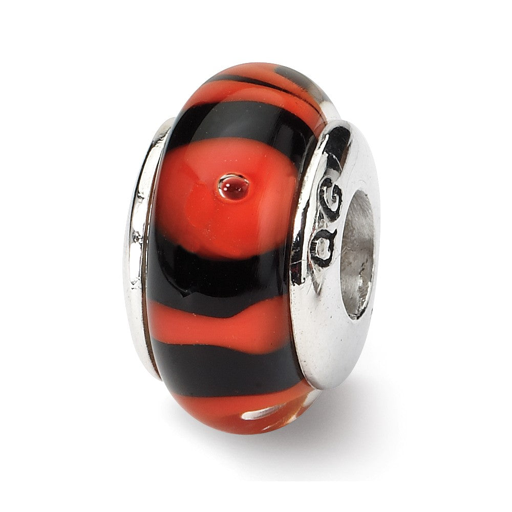 Red / Black Glass Sterling Silver Bead Charm, Item B9132 by The Black Bow Jewelry Co.