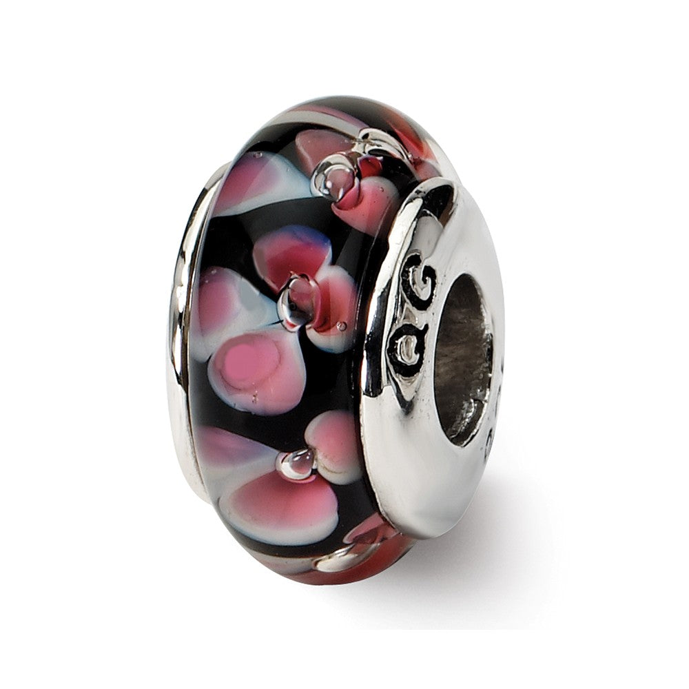 Black and Pink Glass Sterling Silver Bead Charm, Item B9139 by The Black Bow Jewelry Co.