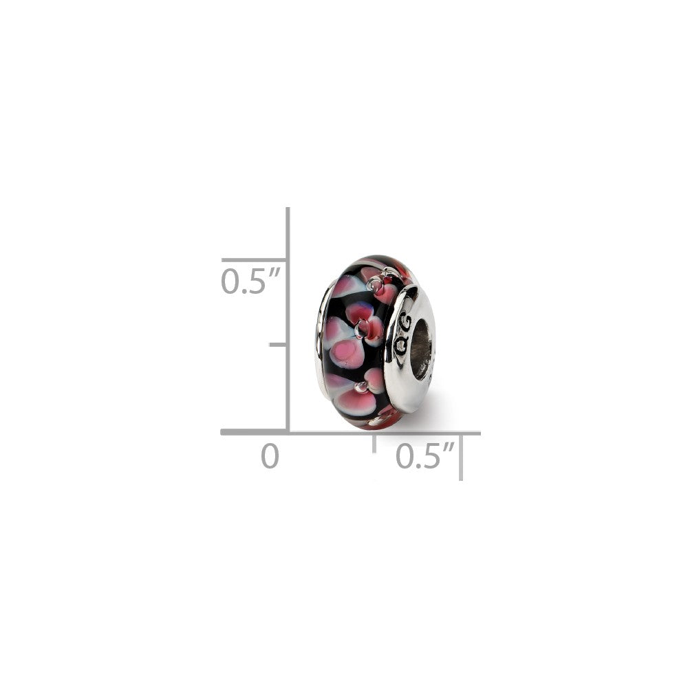 Alternate view of the Black and Pink Glass Sterling Silver Bead Charm by The Black Bow Jewelry Co.
